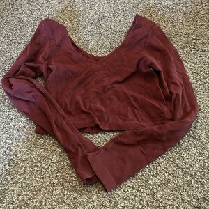 Aeropostale Brown Long Sleeve Fitted Crop Blouse
